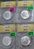 (4) 1964 Silver Kennedy Halves - one D