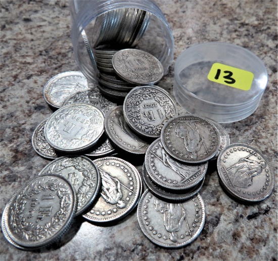 50 Silver Swiss France Coins