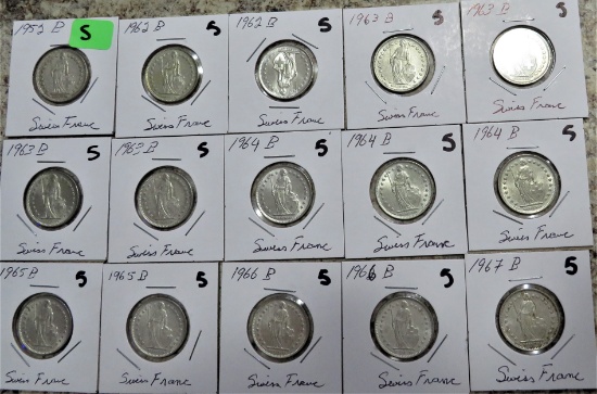 15 Silver Swiss France Coins