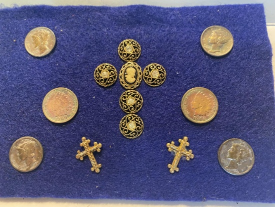 Framable coins and jewel crosses