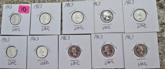10 Uncirculated Silver Canadian Dimes