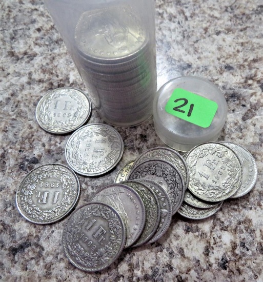 40 Swiss Silver/France Coins 1944-1965