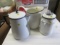 3 enamel pieces, 2 coffee pots and pitcher (black)