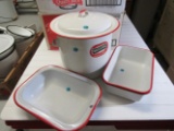 4 Piece Enamel Big Pot with Lid , 2 Square Pans (red)