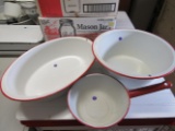 3 Piece Enamel Set Oval Roasting Pan, Round Bowl, Pot