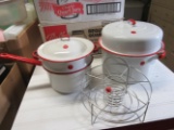 2 pieces enamel canner and double boiler (red)