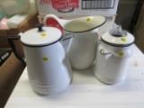 3 enamel pieces, 2 coffee pots and pitcher (black)