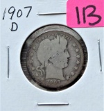 1907-D Barber Quarter