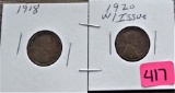 1918, 1920 w/issue Lincoln Cents