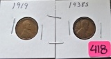 1919, 1938-S Lincoln Cents