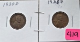 1930-D, 1938-D Lincoln Cents