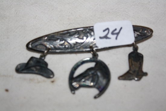 Silver Western Pin, Hat, Horse and Boot