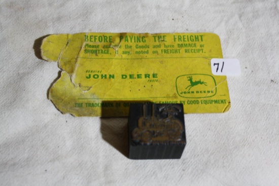 John Deere Moline, ILL Stamp and 4 Legged Tag