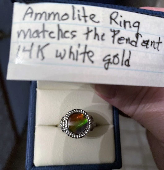 Ammolite Ring 14K WG Matches #17