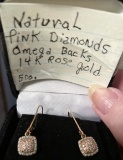 14K Rose Gold Pink Diamonds  Earrings