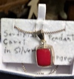 Sardinian Red Coral Pendant in SIlver
