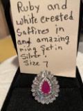 Lab Create White Sapphires w/Genuine Ruby Ring Silver