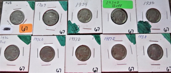 (10) Buffalo Nickels