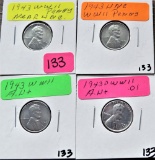 (3) 1943, (1) 1943-D WW2 Zinc Cents