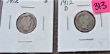 1912-P, 1912-D Barber Dimes