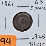 1861 Great Britian Silver 3 Pence