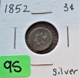 1852 US Silver 3 Cent Piece