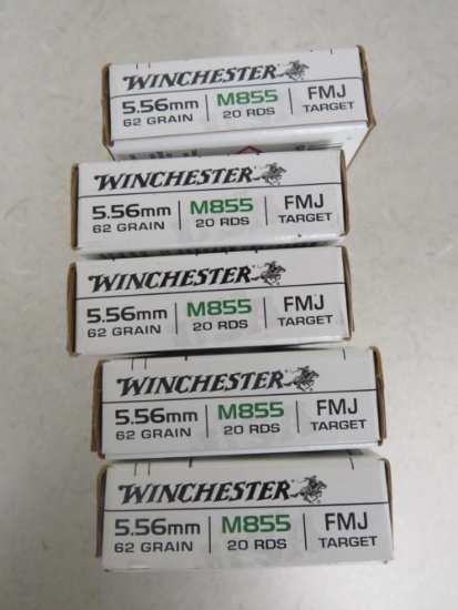 5 boxes of 20 rounds Winchester 5.56 mm M855