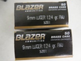 2 50 Round Boxes of Blazer 9 mm Luger