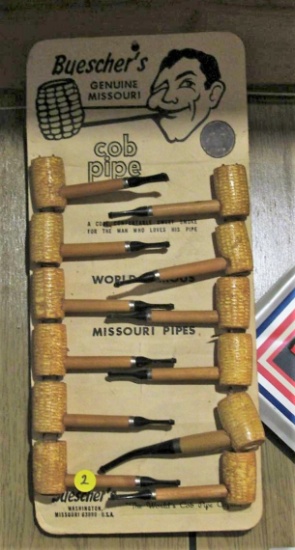Buescher's corn cob pipe display cardboard