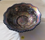 Blue carnival glass bowl