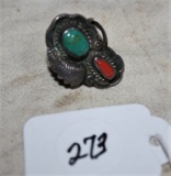 Silver Ring Turquoise and Coral Southwest