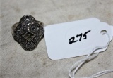Sterling 925 Ring Marcasite Hearts and Diamond