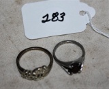 Sterling Rings Mom with 2 Small Goshenite Jewels and One Red Jewel Size 5.25