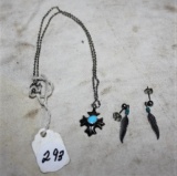 Silver Necklace and 925 Feather Earrings