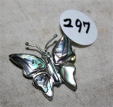 Sterling Abalone Butterfly Brooch