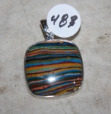 Large Sterling 925 With Polished Stone Pendant