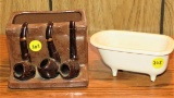 Pipe tobacco holder & white enamel cast iron mini tub