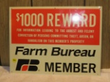 $1000 Reward Farm Bureau metal sign