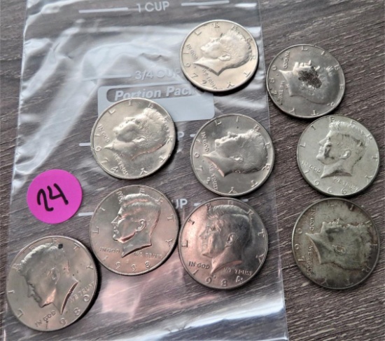 (9) Kennedy Half Dollars