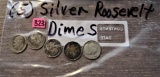 (5) Silver Roosevelt Dimes