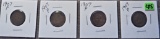 (4) 1909-P Indian Head Cents