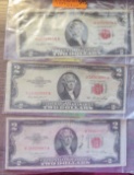 (3) 1953 Red Dot $2 Notes