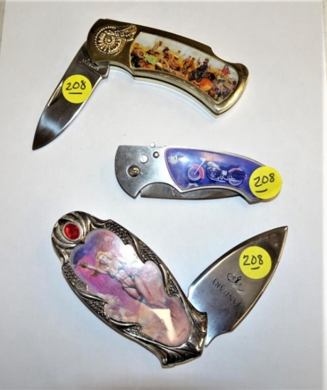 3 - China Made Decorative Folding Knives 3" Blades