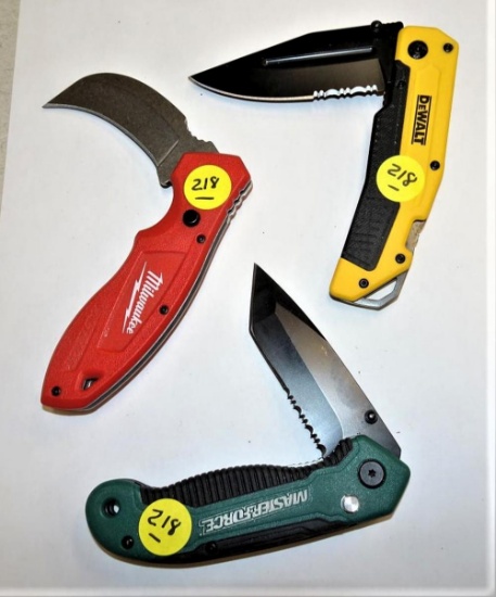 3 - Dewalt, Milwaukee, & Masterforce 3" Blades Folding Knives
