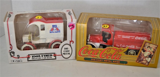 2 Ertl diecast advertising auto banks W/box( Coca cola, Big A Auto Parts)