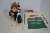 cloth Harley Davison Squirrel rider & Dekalb seed bag