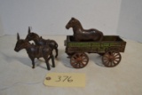 cast iron wagon, 1 mules & 1 horse