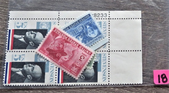 5 Cent Stevenson Plate Block-3 3 Cent Stamps