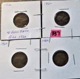 (4) 1920 Wheat Cents