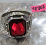 U Nickel Silver Ring with Red Stone